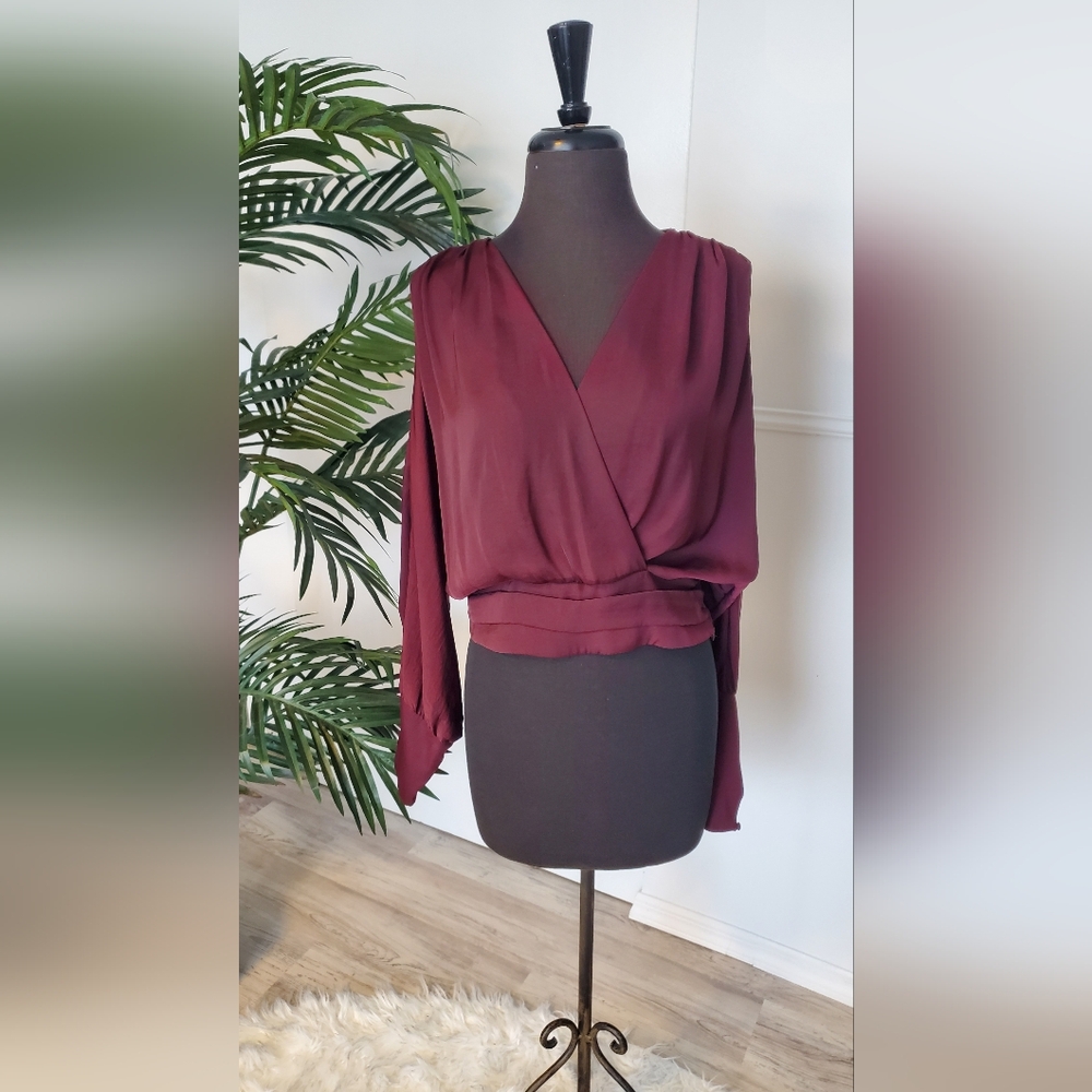 LAST PRICE DROP! DO+BE Elegant Burgundy Faux Wrap Top Sz M